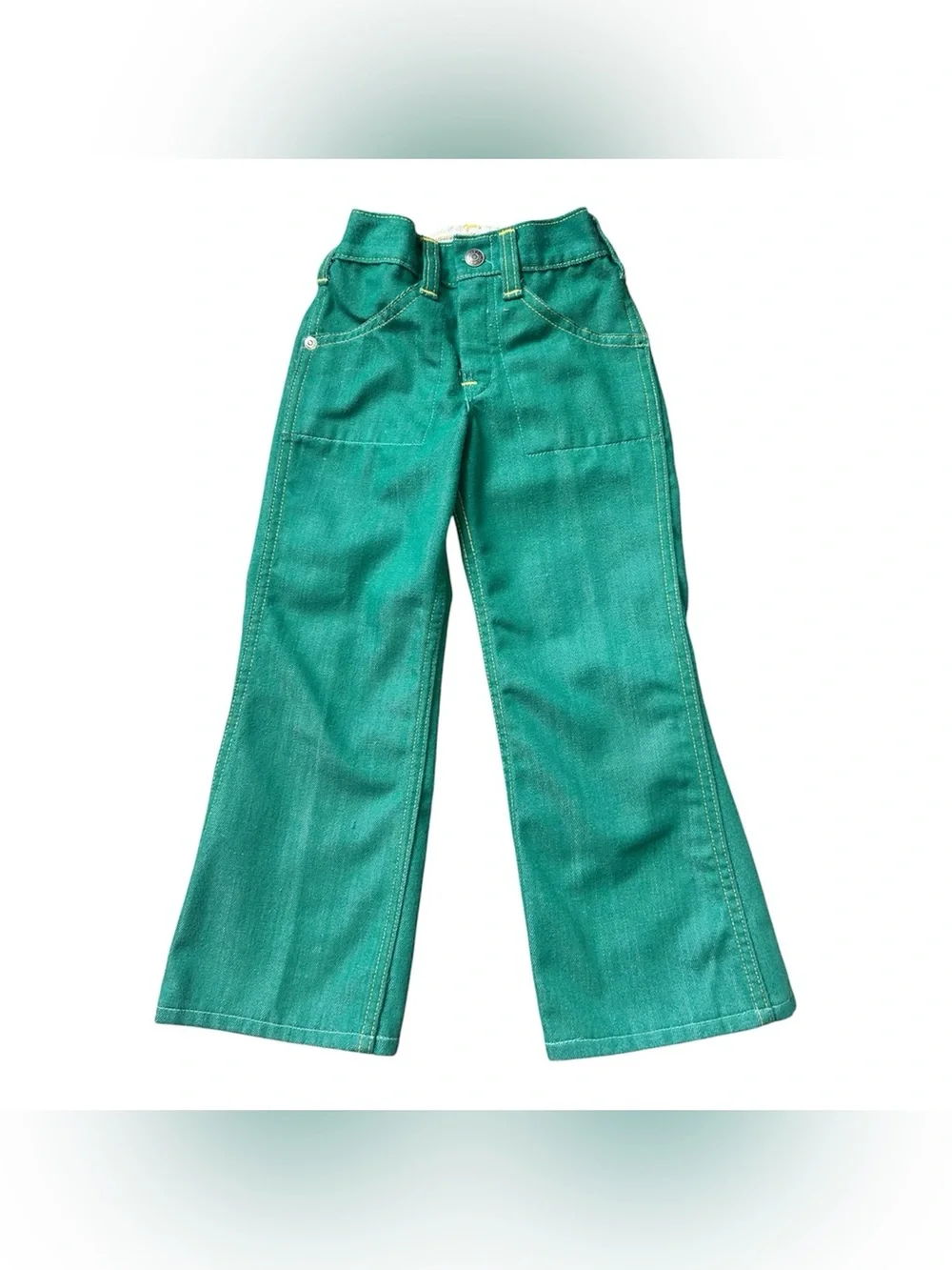 Vintage 70s Sears Perma-Prest Toughskins Girls Flared Green Jeans size 5 Slim